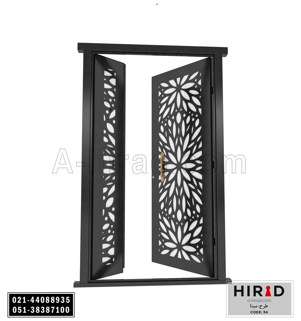 درب فلزی لیزری یک و نیم لنگه هیراد طرح مینا کد 1554 عرض 153 ارتفاع 223 